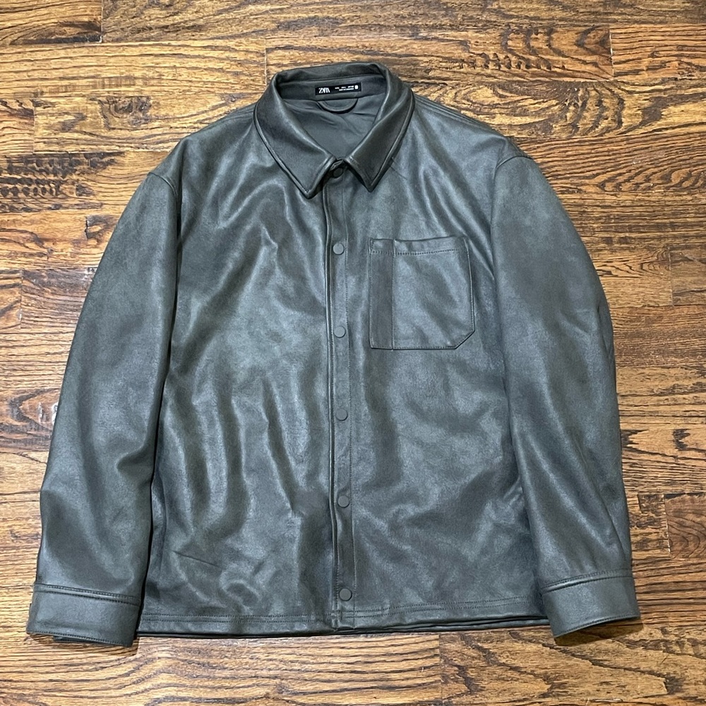 Zara Dark Gray Faux Leather Shirt Jacket
